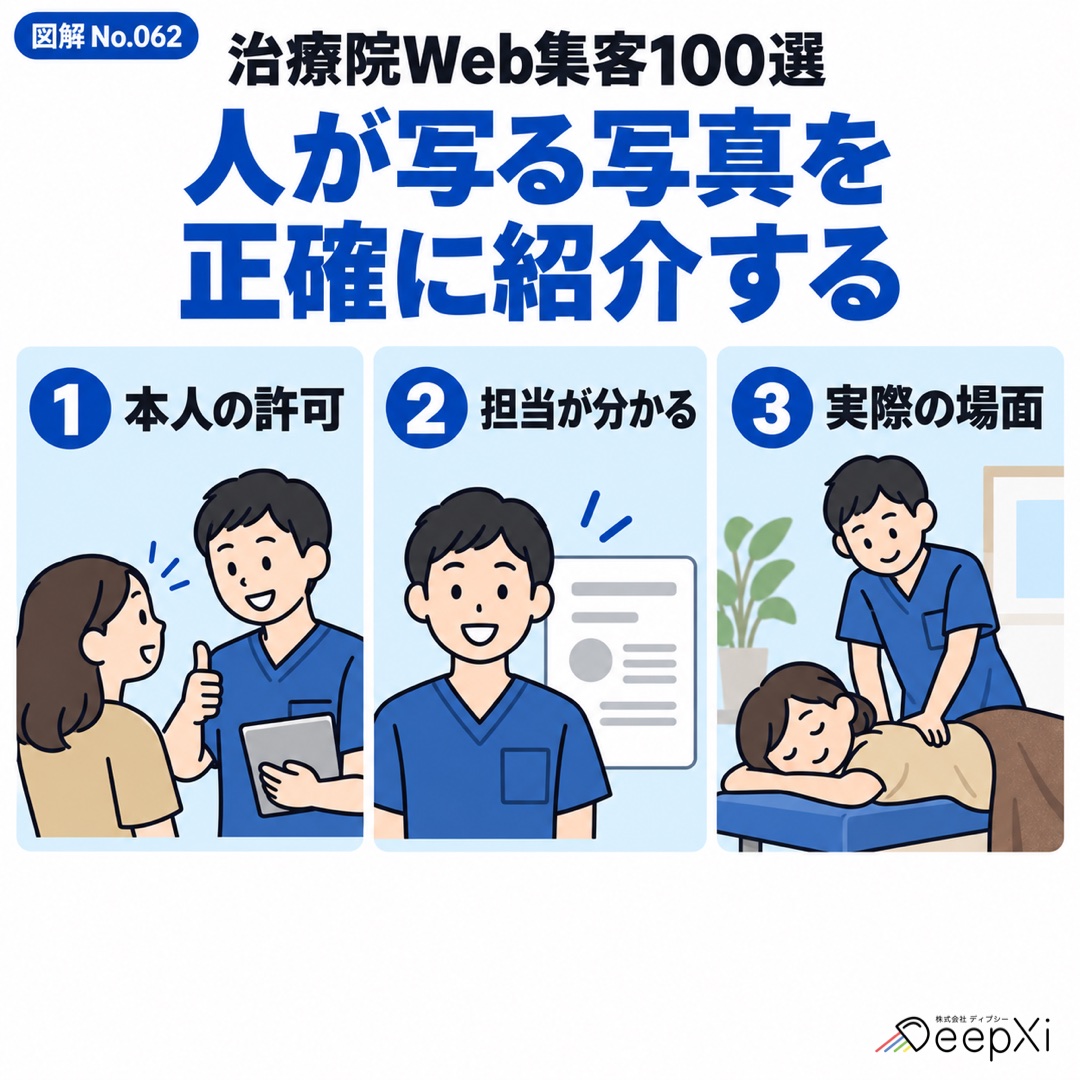 人が写る写真を 正確に紹介する。本人の許可、担当が分かる、実際の場面