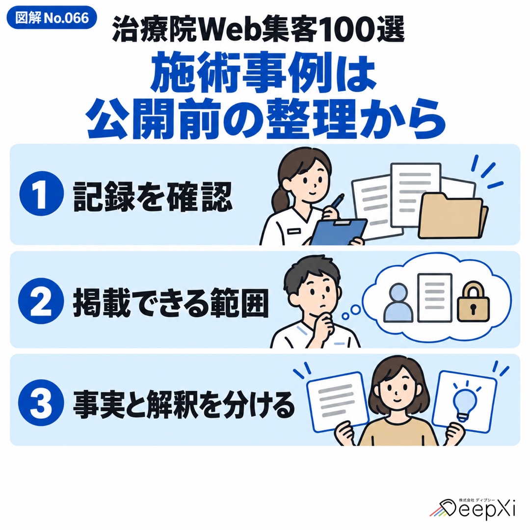 施術事例は 公開前の整理から。記録を確認、掲載できる範囲、事実と解釈を分ける
