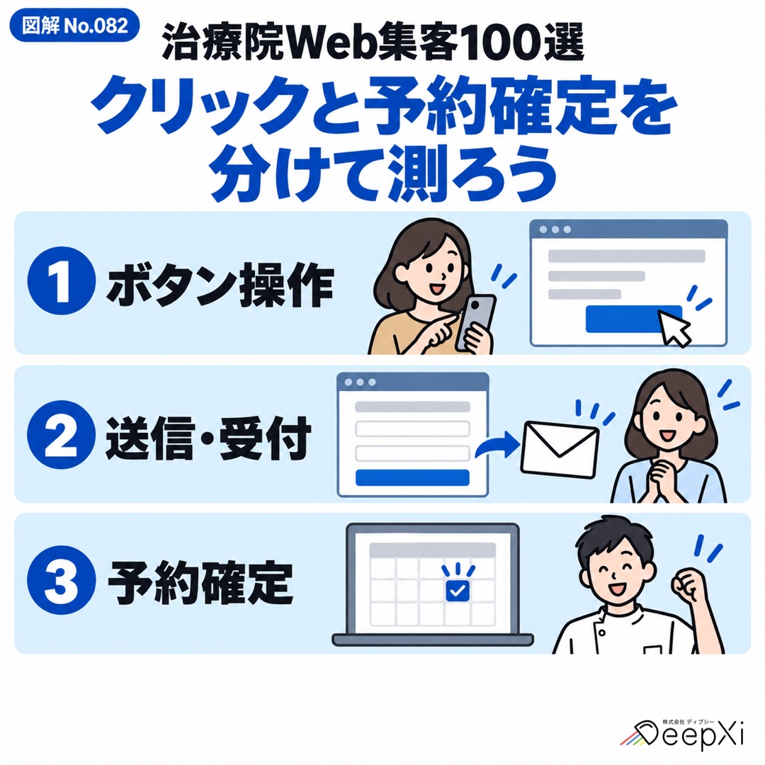 クリックと予約確定を 分けて測ろう。ボタン操作、送信・受付、予約確定
