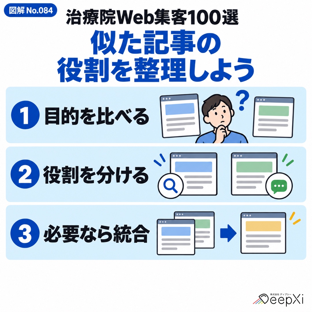 似た記事の
役割を整理しよう。目的を比べる、役割を分ける、必要なら統合