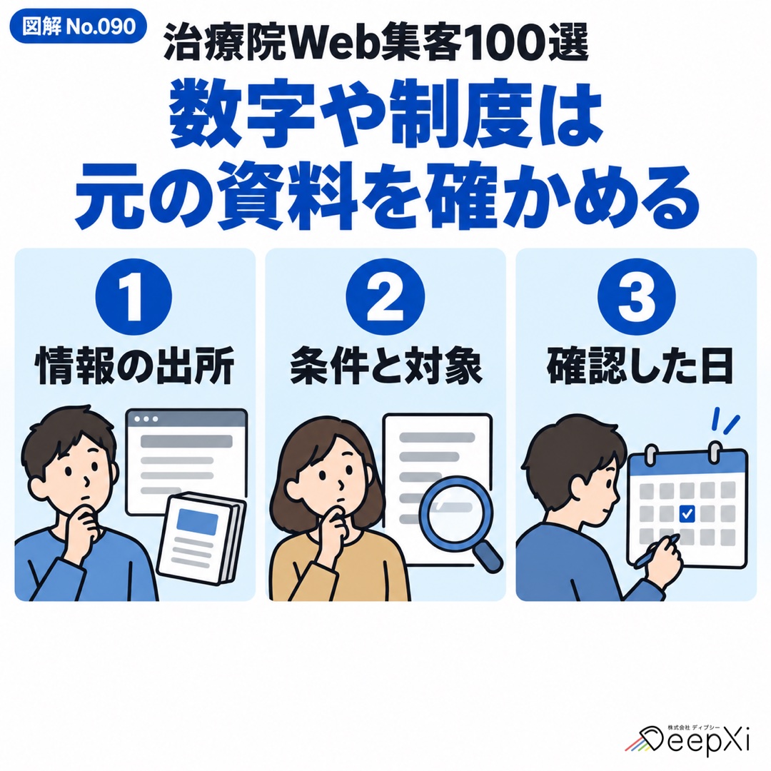 数字や制度は 元の資料を確かめる。情報の出所、条件と対象、確認した日